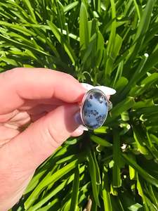 Dendritic Agate | Polished Sterling Silver Adjustable Ring B