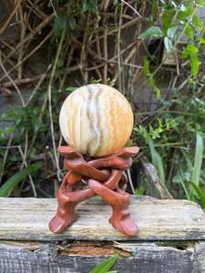 Zebra Calcite Large Sphere With Rosewood Wooden Stand