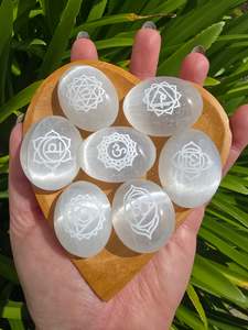 Selenite Chakra Mini Palm Stone Set x7