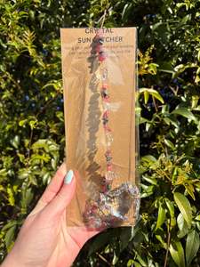 Strawberry Quartz & Hematite | Large Heart Sun Catcher