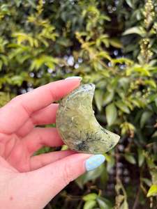 Carved Shapes Animals: Prehnite Self Standing Moon B