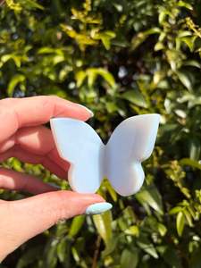 Carved Shapes Animals: Blue Chalcedony 3D Large Butterfly B
