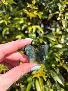 Carved Shapes Animals: Moss Agate 3D Medium Butterfly A