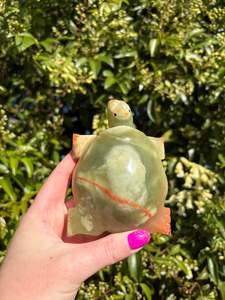 Carved Shapes Animals: Banded Calcite Large Turtle C