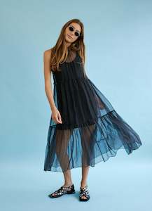 And She Was Dress - Black Silk Organza