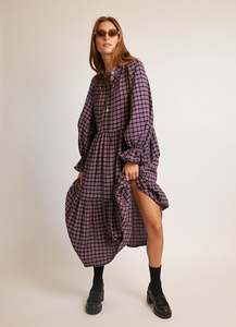 Dresses: Walk in the Dark Dress - Purple Check Cotton