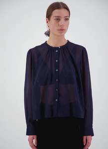 Blouses: Here Comes Life Blouse - Navy Crinkle Cotton