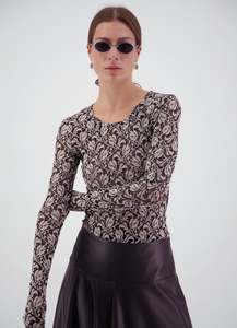 Blouses: Walk Lightly Top - Black and Cream Lace
