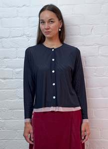 Blouses: Space for Love Cardigan - Navy & Blush Mesh