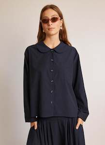 Peter Pan Shirt - French Navy Tencel Cotton