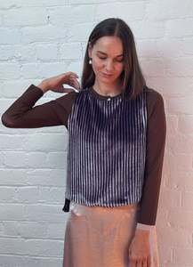 Blouses: Sudden Miracles - Stripe Velvet Top