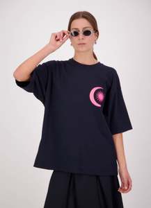 Blouses: Come With Us Logo Tee - Navy Cotton