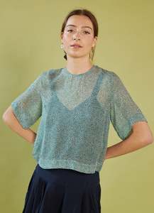 Blouses: Moonlight Shadow Top - Green Dot Silk