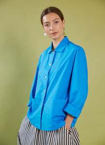 Blouses: Walk on Water Shirt - Blue Cotton