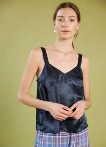 Blouses: Live in Space Cami - Midnight Vintage Washed Satin