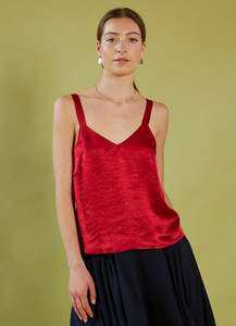 Blouses: Live in Space Cami - Red Vintage Washed Satin
