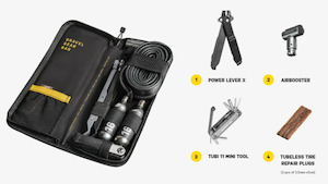 Bags: Topeak Frame Bag Gravel Gear bag w/ Power Lever X, Airbooster, Tubi 11 Mini Tool + 3pc Tyre repair plugs