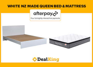 WHITE NZ MADE QUEEN SLAT BED + POCKET SPRING MATTRESS
