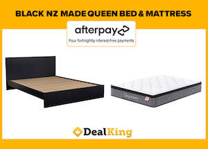 Bed Mattress: BLACK NZ MADE QUEEN SLAT BED + POCKET SPRING MATTRESS