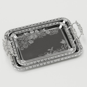 Serving Dishes: 2PC Serving Tray Silver CHCH