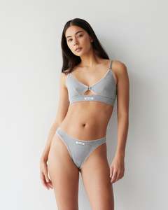 Bottoms: Eyelet Trim Thong - Grey Marle