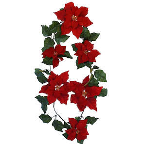 Christmas Wreaths Garlands: Poinsettia Garland - Red - 6ft / 183cm