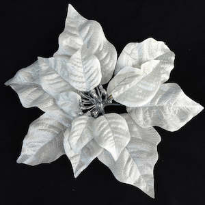 Christmas Picks Flowers: Poinsettia with Clip - Silver