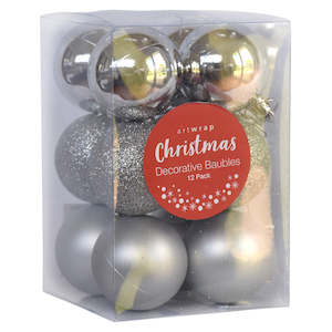 Christmas Decorations Silver: Shiny Balls - Silver Mixed 50mm