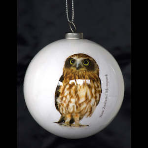 Christmas Ornaments: NZ Bird Baubles - Classic White - Owl or Morepork