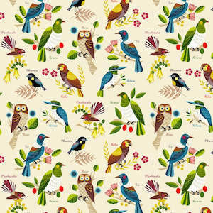 Morepork and Friends pure cotton fabric