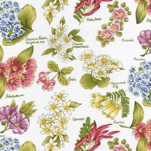 Flowers of Aotearoa pure cotton fabric