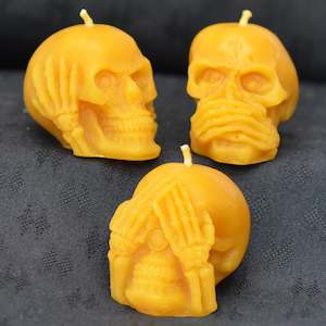 No Evil Skull Beeswax Candle Trio