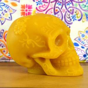 Flowers for Frida Skull Beeswax Candle