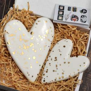 Tealight Cups: Golden Hearts Duo - Ceramic Wall Art