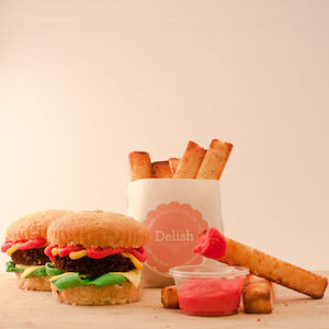 Products: Burger & Fries Design Cupcakes Delish Cupcakes