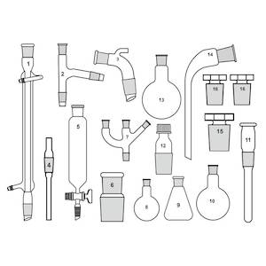 Quickfit Apparatus: Organic Chemistry Demonstration Glassware Set – 16-Piece Kit (Equivalent to 34 BU)