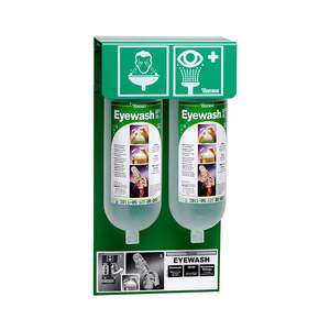 Safety Equipment: Tobin Eyewash Stationary Stand – 2 Bottle Wall-Mounted Eyewash Station