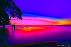 Printed Wall Art, 2: 3: Stanley Point Sunset with Auckland Harbour Bridge, Ramp, and Jetty - Orange, Blue, Magenta