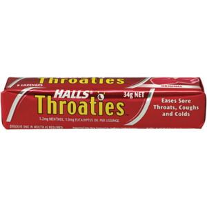 Gums Mints: HALLS THROATIES 34GM RANGE
