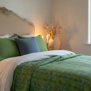 Bedlinen 1: Half Kantha Dohar Quilt - Emerald Grove / Blue Iris - One of a Kind