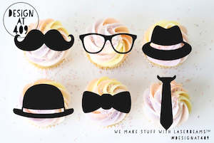 Celebration Cake Dots: Hat/Glasses/Tie etc Acrylic Cut Out Cupcake Topper