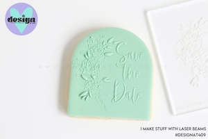 Raised Acrylic Fondant Stamps: Save The Date Floral Details Raised Acrylic Fondant Stamp