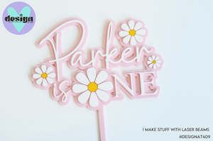 Custom: Custom Name Is One Daisies Layered Cake Topper (Other ages also)