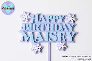 Custom Happy Birthday Name Frozen / Ice Themed Layered Cake Topper