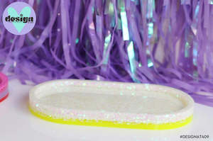 Rustle: White Glitter/Fluro Yellow Oval Trinket Tray