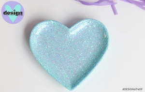 Rustle: Blue Glitter Heart Trinket Dish