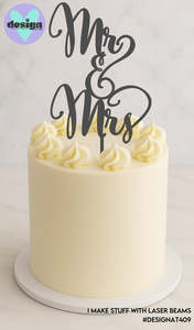 Single Layer Cake Topper: Mr & Mrs Cake Topper Style 2 (other colour choices available)