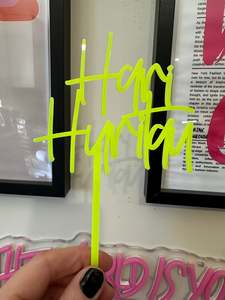 Sale: Hari Huritau Cake Topper Yellow Fluro Acrylic