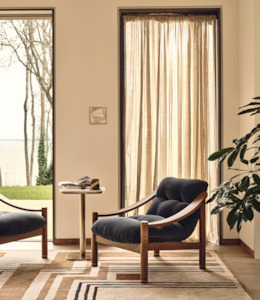 KARINE ARMCHAIR | MIDTONE OAK | GREY BLUE VELVET