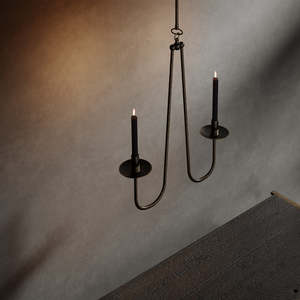 Decor: RENZO SERAFINI | PENOMBRA DOUBLE-ARM DARK BRASS CEILING CANDELABRUM